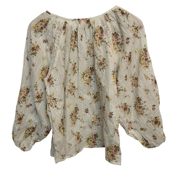 Lovestitch Women's Floral Peasant Blouse Tunic Tassel Tie Size‎ M Multicolor - Picture 2 of 7